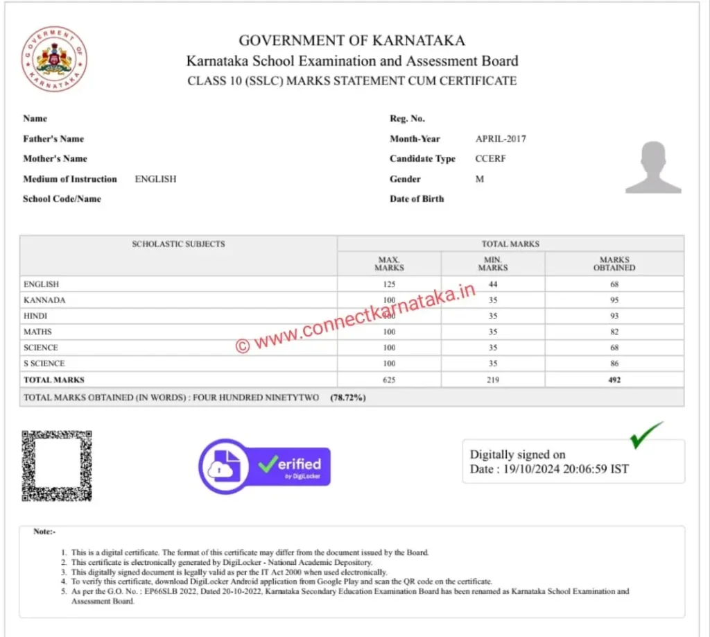 Karnataka SSLC Marks Card Original Sample Downloaded Online | ಕರ್ನಾಟಕ SSLC ಮಾರ್ಕ್ಸ್ ಕಾರ್ಡ್