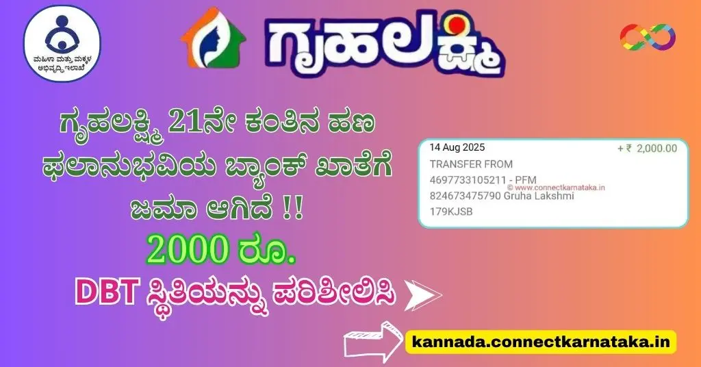 ಗೃಹಲಕ್ಷ್ಮಿ 21ನೇ ಕಂತಿನ ಹಣ ಜಮಾ